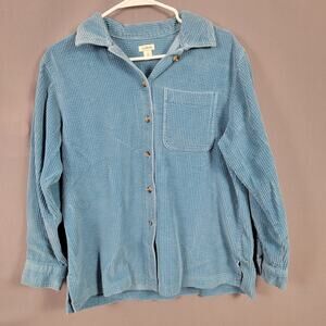 L.L.Bean Blue Corduroy Button Front Long Sleeve Shirt Women’s Small Petite